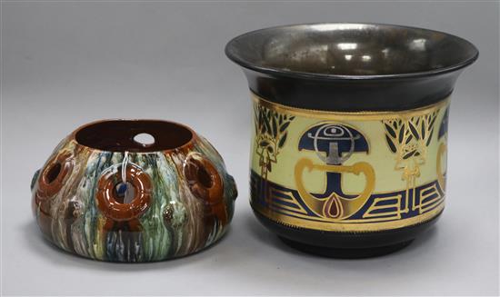 A Bretby jardiniere and a rose bowl in the manner of Christopher Dresser